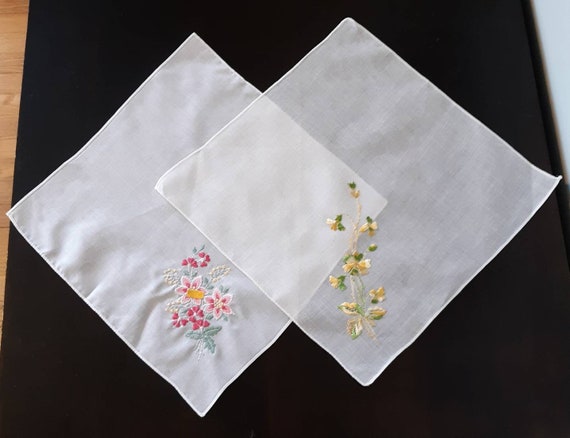 Pair of Vintage Floral Embroidered Hankies - image 1