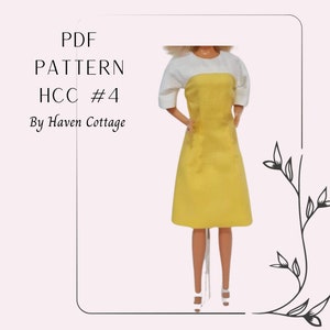HCC #4 PDF Pattern for 11 1/2&quot; fashion doll, semi fitted dress with contrast yoke