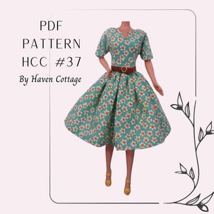 HCC #37 PDF Pattern for 11 1/2&quot; fashion doll, split neck dress with full gathered skirt