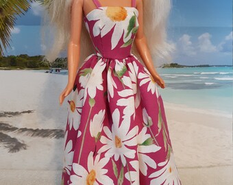 Daisies on Pink Spaghetti Strap Dress for 1:6 female fashion dolls