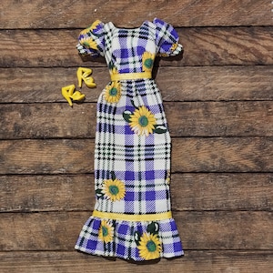 Sunflower and Plaid Maxi Dress for 11 1/2&quot; fashion dolls