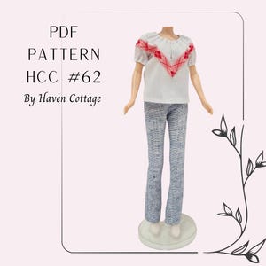 HCC #62 PDF Pattern for 11 1/2&quot; female fashion doll, peasant style blouse and flare leg pants