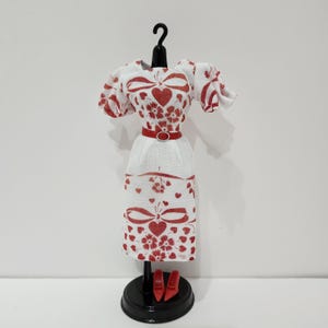 Red Hearts and Bows Dress for 11 1/2&quot; fashion dolls, vintage hankie