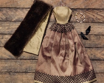 Christmas Dress and Fur Wrap for 11 1/2" fashion doll
