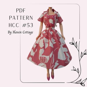 HCC #53 PDF Pattern for 11 1/2&quot; female fashion doll, 2 piece dress