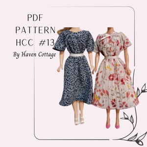HCC #13 PDF Pattern for 11 1/2&quot; fashion doll, casual dress with neck band