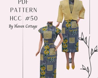 HCC #50 PDF Pattern for 11 1/2" female fashion doll, dress with neck scarf and jacket