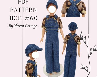 HCC #60 PDF Pattern for 9" boy fashion doll, Overalls, T-shirt, and Hat