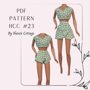 HCC #23 PDF Pattern for 11 1/2&quot; doll, two piece swimsuit with coverup skirt