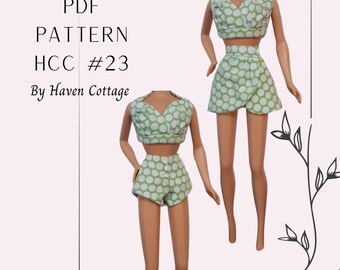 HCC #23 PDF Schnittmuster für 11 1/2" Puppe, zweiteiliger Badeanzug mit Überrock