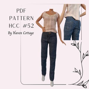 HCC #52 PDF Pattern for 11 1/2&quot; female fashion doll, jeans and tank top
