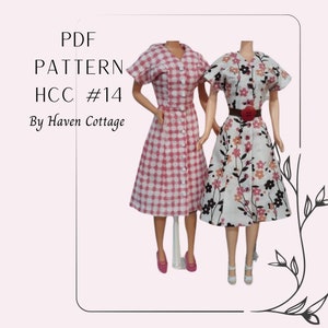 HCC #14 PDF Pattern for 11 1/2&quot; fashion doll, button down princess seam with bodice gathers
