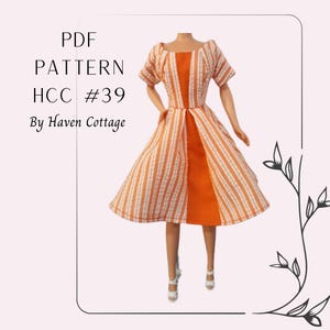 HCC #39 PDF Pattern for 11 1/2&quot; fashion doll, Pleat Detail Dress with Front Insets