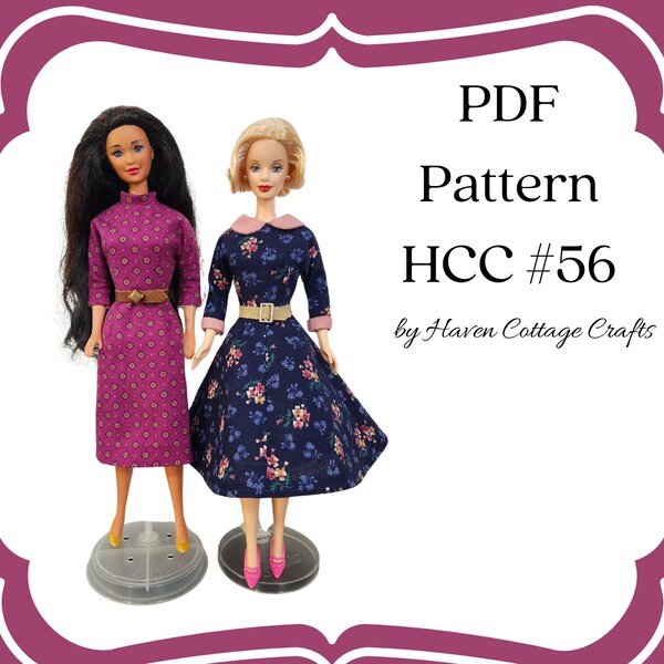 HCC #56 PDF Pattern for 1:6 female fashion doll, simple dress two ways