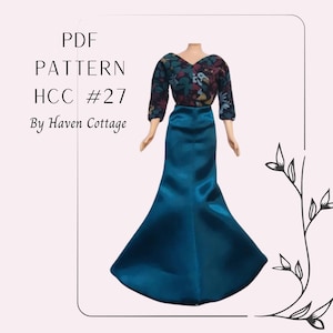 HCC #27 PDF Pattern for 11 1/2&quot; fashion doll, tulip skirt and simple blouse