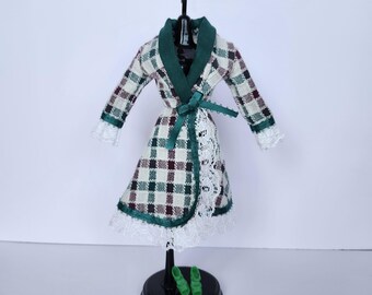 Christmas Plaid and Lace Wrap Dress for 11 1/2" fashion doll