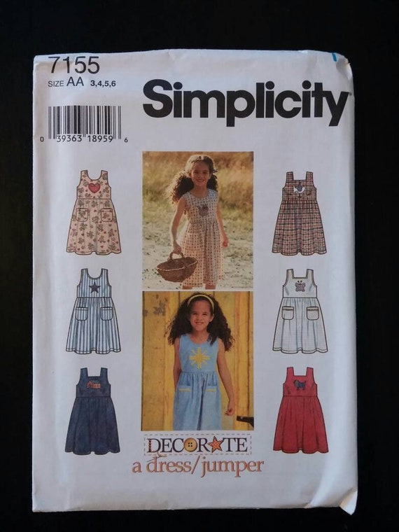 UNCUT Simplicity Vintage Sewing Pattern Girls Decorate a Sundress Jumper 7155