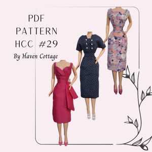 HCC #29 PDF Pattern for 11 1/2&quot; fashion doll, midriff dress with 3 bodice styles and one basic skirt