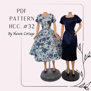 HCC #32 PDF Pattern for 11 1/2&quot; fashion doll, simple dress with front dart ruching