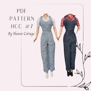 HCC #7 PDF Pattern for 11 1/2&quot; fashion Doll, Land Girl Dungarees and Blouse