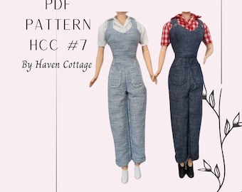 HCC #7 PDF Pattern for 11 1/2" fashion Doll, Land Girl Dungarees and Blouse