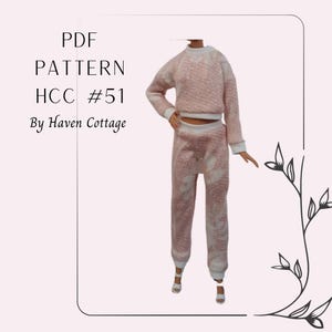 HCC #51 PDF Pattern for 11 1/2&quot; female fashion doll, joggers and sweatshirt set