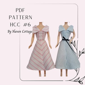 HCC #6 PDF Pattern for 11 1/2&quot; fashion Doll, wide collar dress