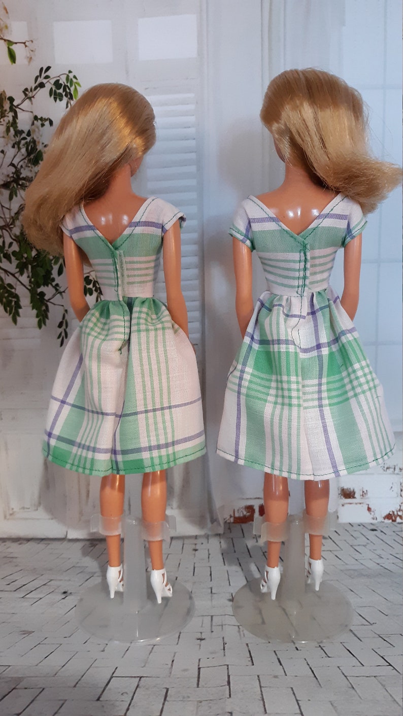 Green Plaid Dress for 1:6 female fashion dolls image 5