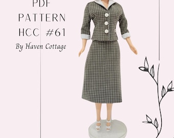 HCC #61 PDF Pattern for 11 1/2" female fashion doll, jacket and skirt suit