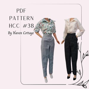 HCC #38 PDF Pattern for 11 1/2&quot; fashion doll, blouse and trousers with side seam pockets