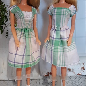 Green Plaid Dress for 1:6 female fashion dolls image 1