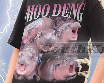 Camiseta divertida de edición limitada de Moo Deng para hombre y mujer, camiseta de luna de Moo Deng, camiseta de rap pirata, camiseta de hipopótamo pigmeo bebé, camiseta "Amo a Moo Deng"