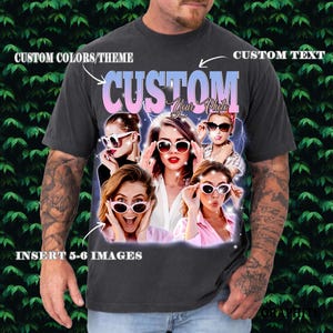 Close up of personalized girlfriend face bootleg graphic on custom boyfriend shirt