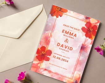 Floral Wedding Save The Date Invitation Template (Canva, Editable)