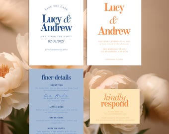 Minimalist Wedding Invitation Suite: Customizable Canva Template (Digital Download)