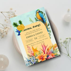 Aloha Baby Shower Invitation Canva Template | Aloha Baby Tropical Invite | Baby Announcement | Baby Girl Invite | Editable Invitation