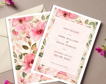 Vintage Floral Save The Date Invitation Template (Canva Template)