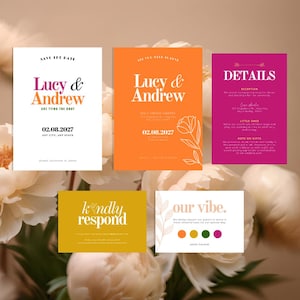 Colorful Minimalist Wedding Invitation Canva Template | Summer Vibe Floral | Save the Date Invite | RSVP | Finer Details