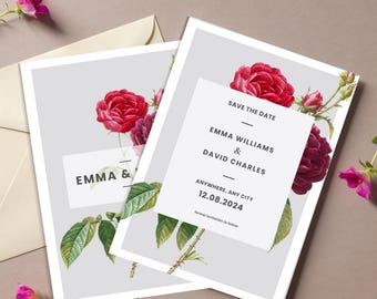 Vintage Floral Save The Date Invitation Template: Editable Wedding Card (Canva Template)