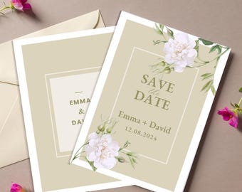 Vintage Floral Save The Date Invitation Template: Editable Wedding Card (Canva Template)