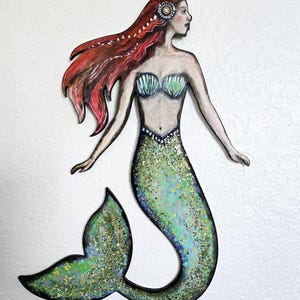 Arte original de sirena pintada sobre madera / Arte de sirena / Decoración de sirena