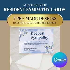 Modelo de cartão de condolências, modelo Canva, cuidados para idosos, cartão de condolências para casa de repouso, cartão de condolências, modelo de cartão digital, cartão personalizável