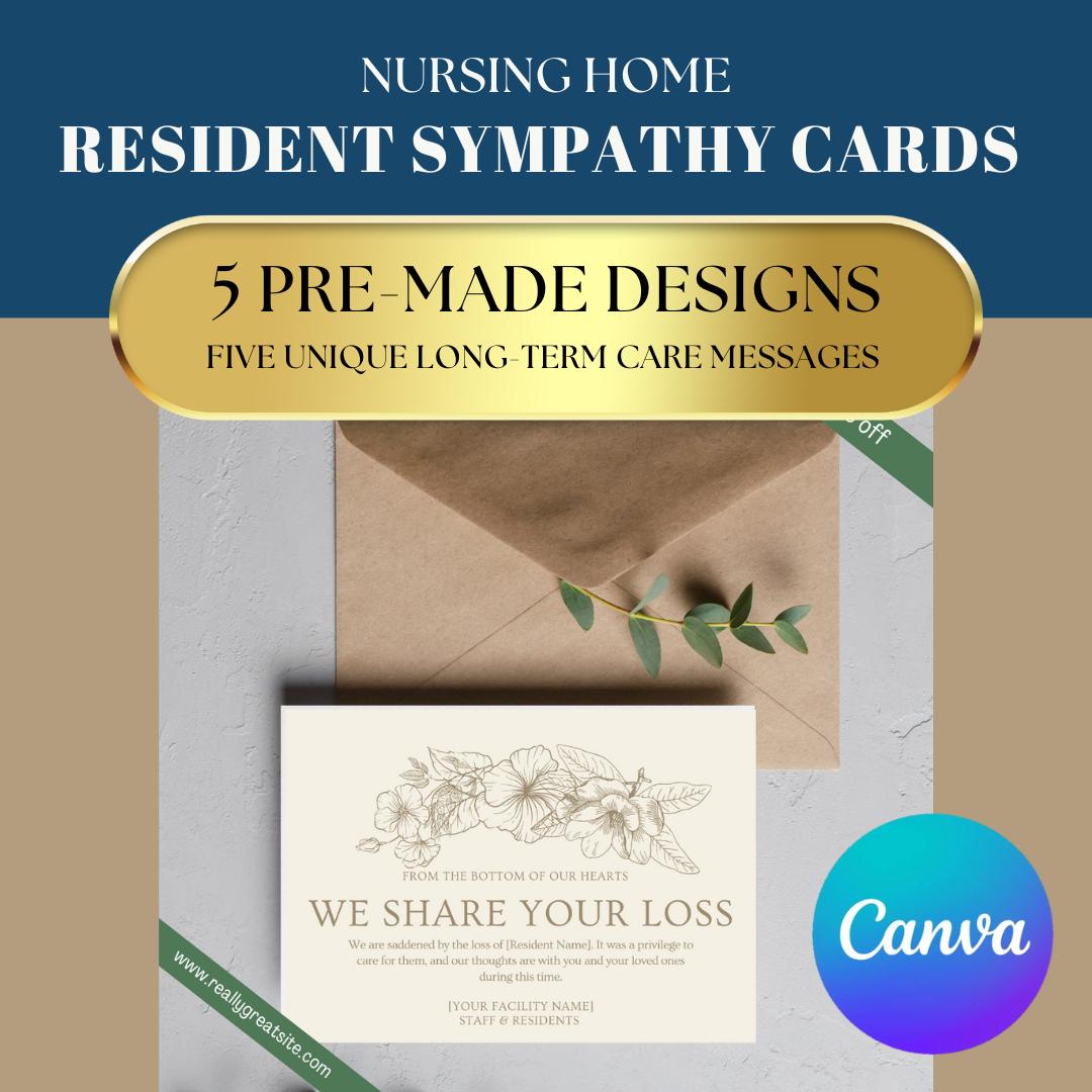 Resident bereavement card, nursing home administrator gift, long term care senior condolence canva template, printable thinking of you card