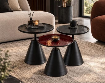 Ensemble de 3 tables basses modernes en verre trempé et aluminium