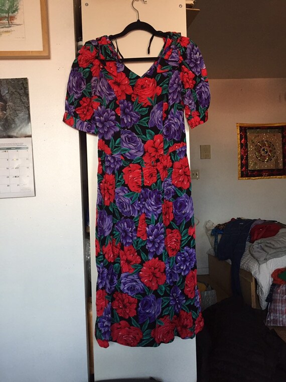 Lanz 1980s Molly Ringwald black floral dress puff
