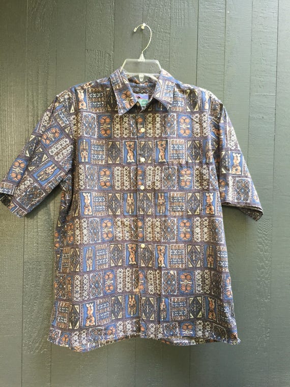 Vintage Aloha Tiki Hawaiian shirt M medium Blue Reyn Spooner | Etsy