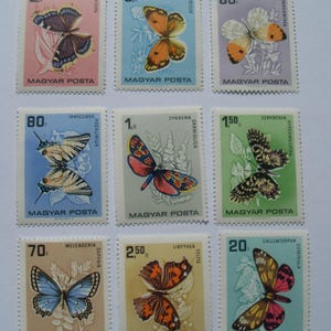 Vintage Butterfly 9 stamp set Hungary stamps 1980&#39;s #466
