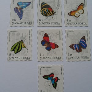 Vintage Butterfly 7 stamp set Hungary stamps 1980&#39;s #465