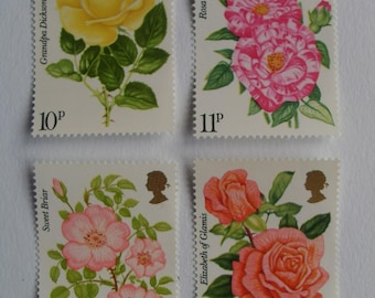 Vintage Flower stamp set Great Britain stamps 1970's #34 Rose