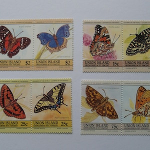 Vintage Butterfly 8 stamps set St Vincent stamps 1990&#39;s #283